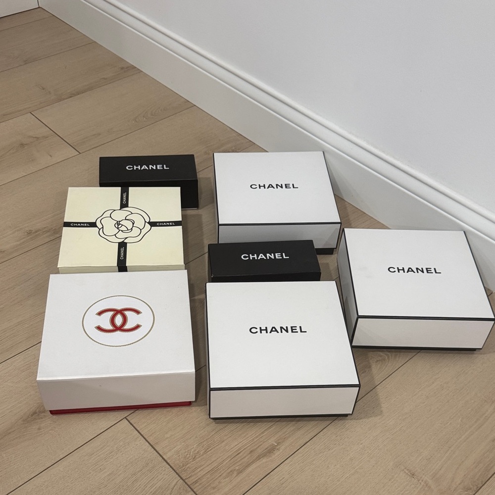 Chanel Luxury Box Collection in White, Black, and Cream Gift Boxes Lot Bundle